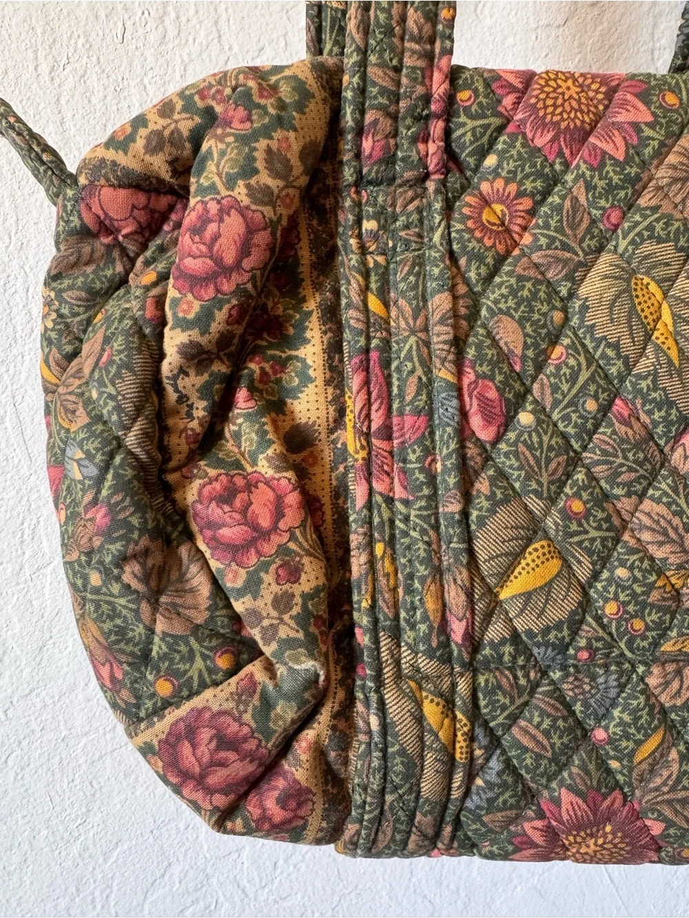 Vera Bradley Vintage 90’s Quilted Botanical Shoulder Bag Olive & Pink
